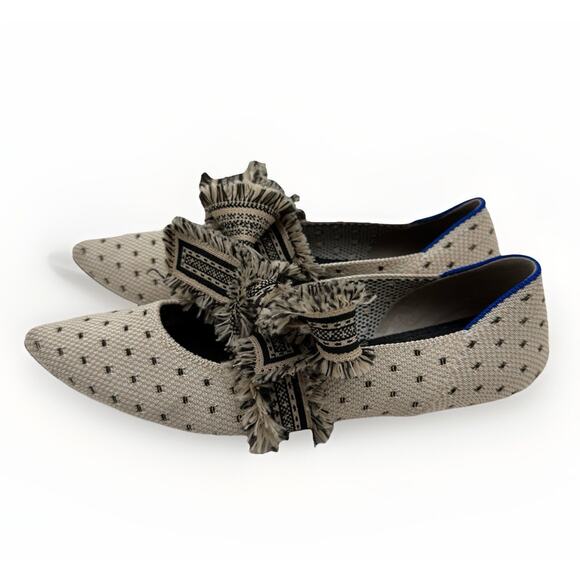 Rothy’s Tuxedo Mary Janes Size 9.5 Black Cream Tie Black Dots Ballet Flats RARE - Picture 1 of 8